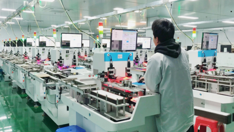 Operator working on the LED production line