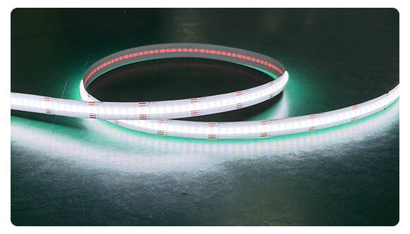 Dual color LED strip illuminated in cool white