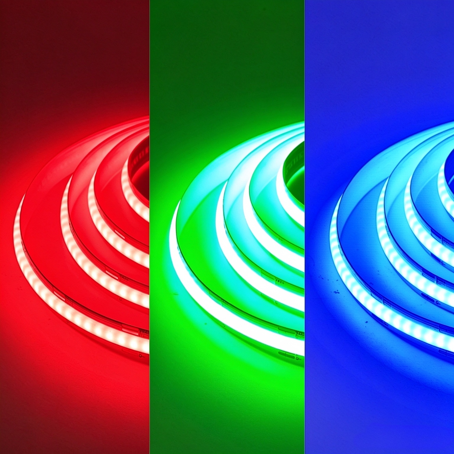 RGB CSP LED strip showing red, green and blue light output